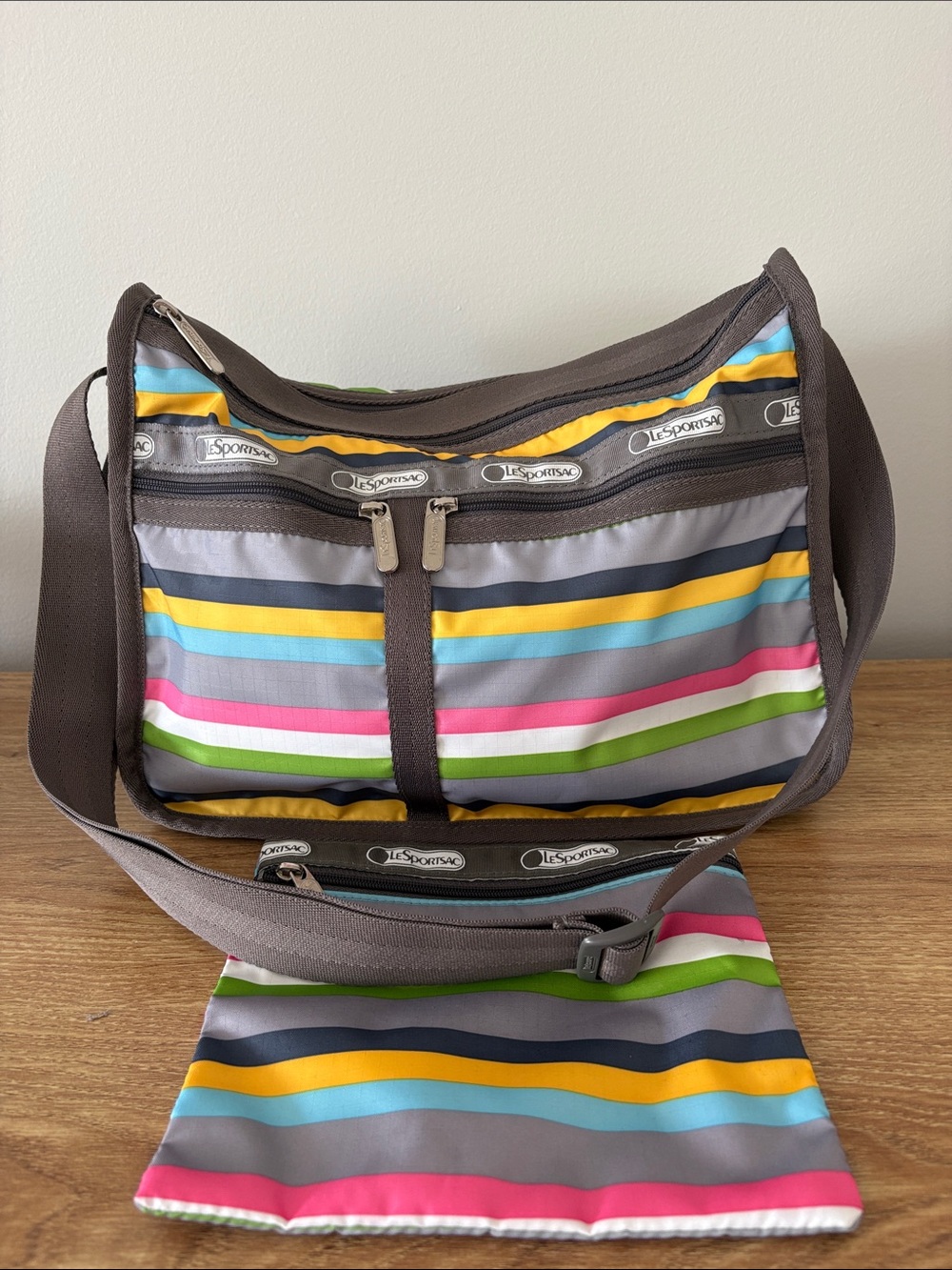 Lesportsac Twizzle Stripe Deluxe Everyday Bag With Matching Pouch